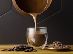 Pouring the Original Molten Drinking Chocolate by M. Cacao into a glass - Gourmet Hot Chocolate